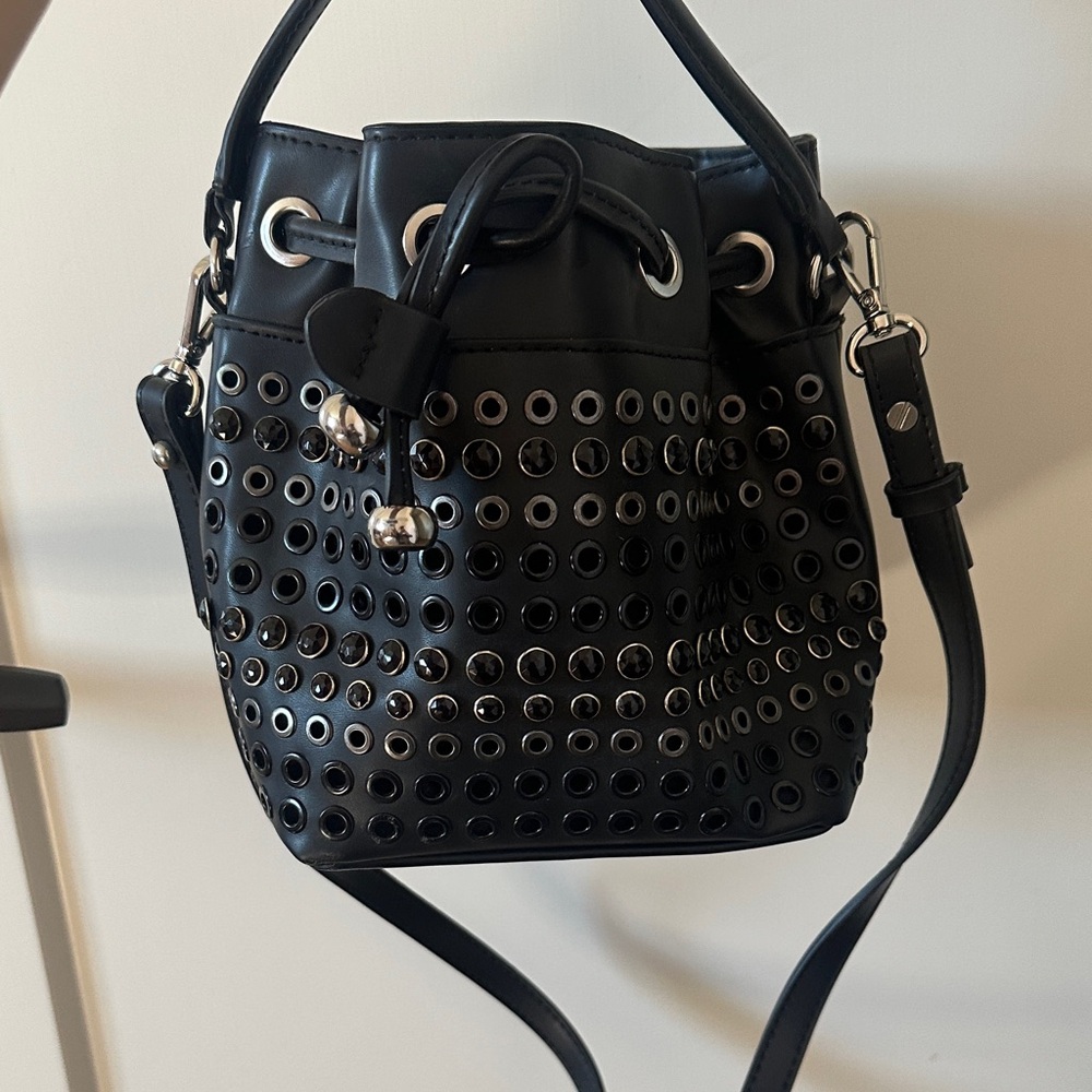 Zara Black Eyelet Mini Bucket Bag